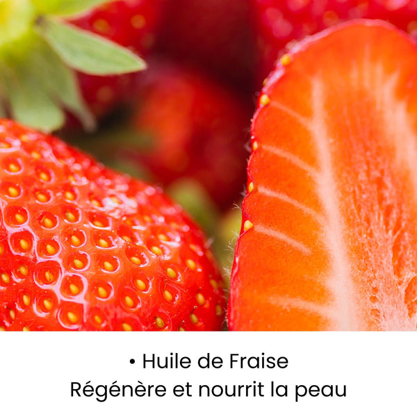 Huile de fraise utilisée dans les soins KALYAË ORIGIN, reconnue pour régénérer et nourrir intensément la peau.