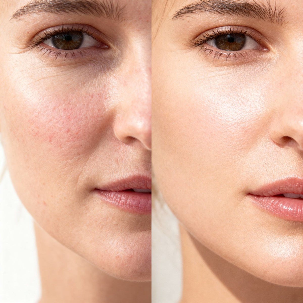 Red Berry Serum sérum apaisant anti rougeurs pour peau sensible certifié COSMOS NATURAL 30 ml avant après sur joue de femme adulte – KALYAË ORIGIN